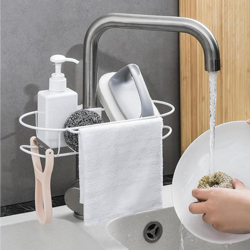 Stainless Steel Faucet Drain Hanging Rack Bathroom Kitchen Sponge Organizer Various Applications for Kitchen Bathroom - ebowsos