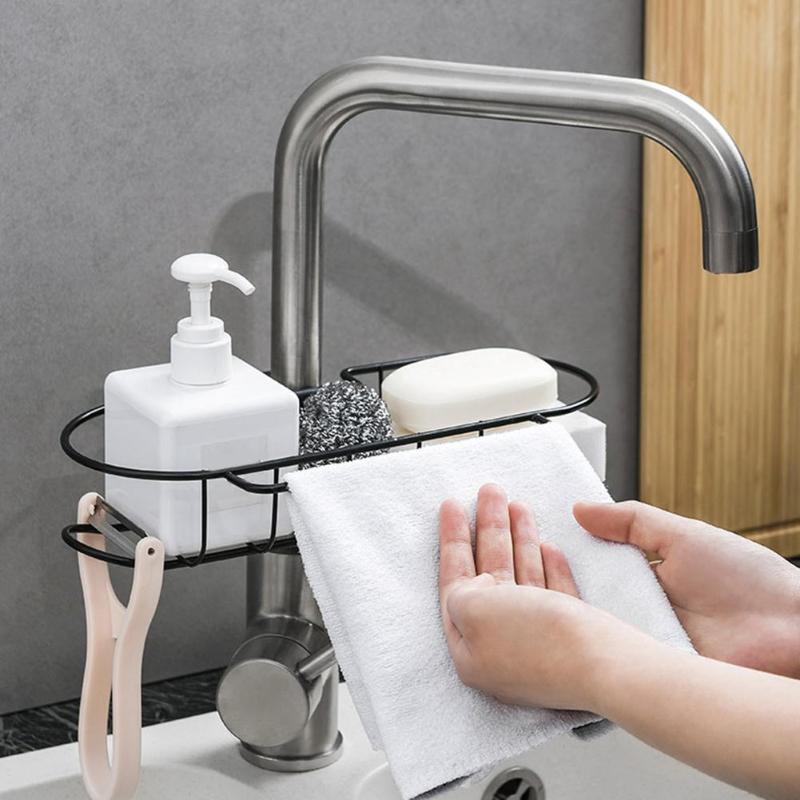 Stainless Steel Faucet Drain Hanging Rack Bathroom Kitchen Sponge Organizer Various Applications for Kitchen Bathroom - ebowsos