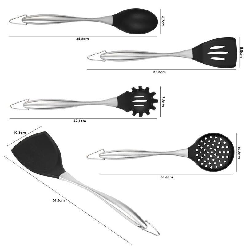 Stainless Steel Handle Silicone Kitchenware Spatula Spoon Cooking Utensils Food Grade Silicone Material Antibacterial - ebowsos