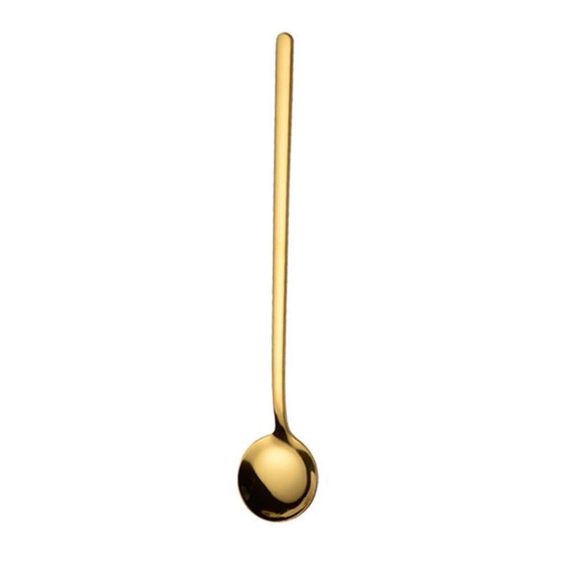 Stainless Steel Long Handle Spoon Delicate Coffee Tea Scoop Lightweight Ice Cream Dessert Teaspoon Kitchen Coffee Accessories - ebowsos