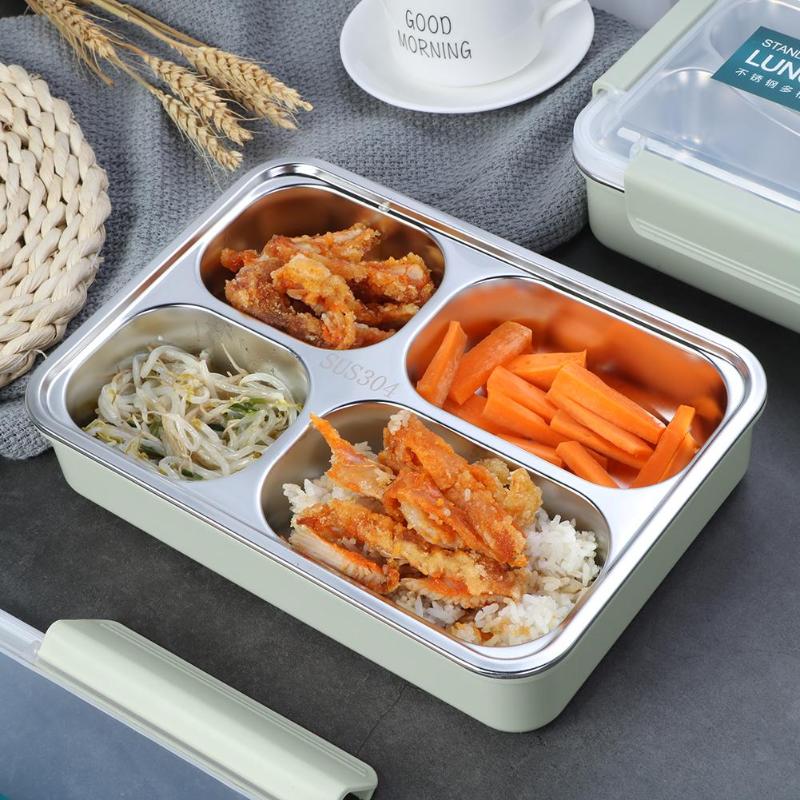 Stainless Steel Lunch Box Large-capacity Microwave Heating Portable Dinne Food Containers For Picnic Office School - ebowsos