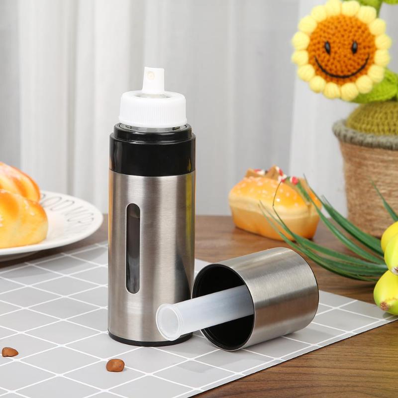 Stainless Steel Oil Vinegar Spray Bottles Gravy BBQ Mist Refillable Sprayer Kitchen Tools Accessories - ebowsos