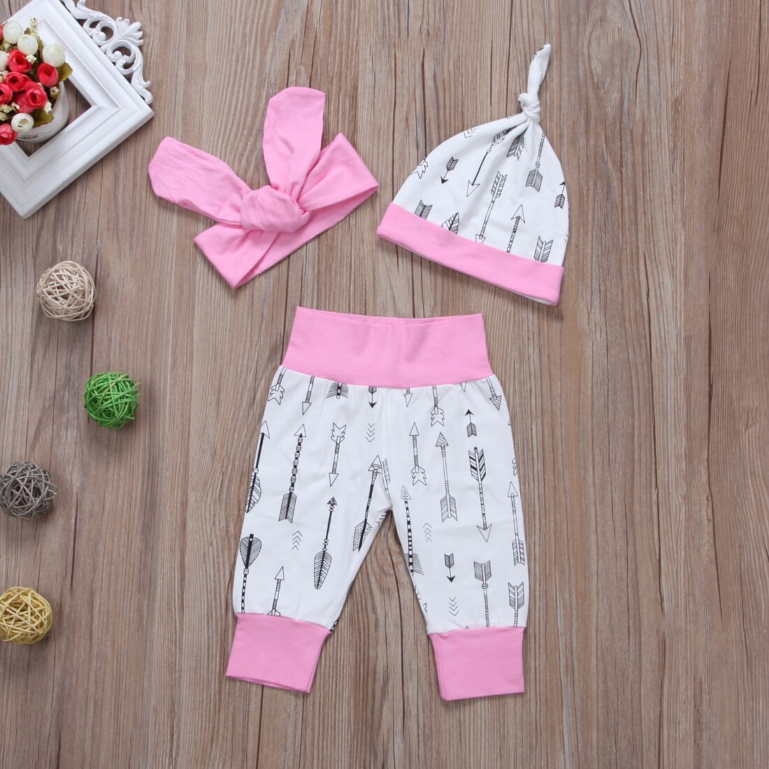 Stock Newborn Baby Girls Cotton Tops  Bodysuit Pants Outfits 4Pcs Set - ebowsos