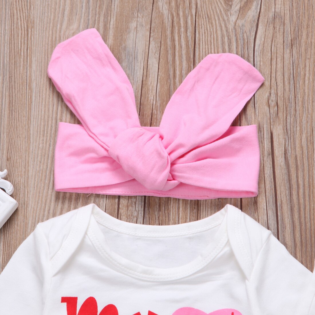 Stock Newborn Baby Girls Cotton Tops  Bodysuit Pants Outfits 4Pcs Set - ebowsos