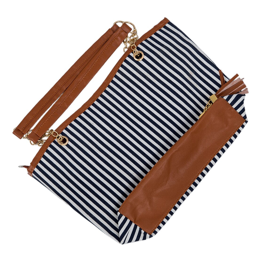 Stripe Design Women Street Snap Candid Tote Single Shoulder Canvas Bag Handbag - ebowsos