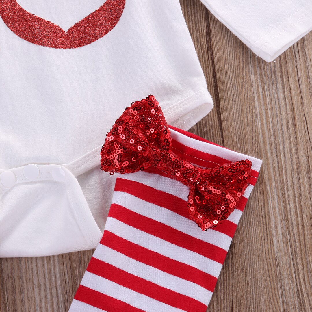 Striped Cotton 3Pcs Cute Newborn Infant Baby Girls Top Long Sleeve Long Pants Headband Outfit Clothes - ebowsos