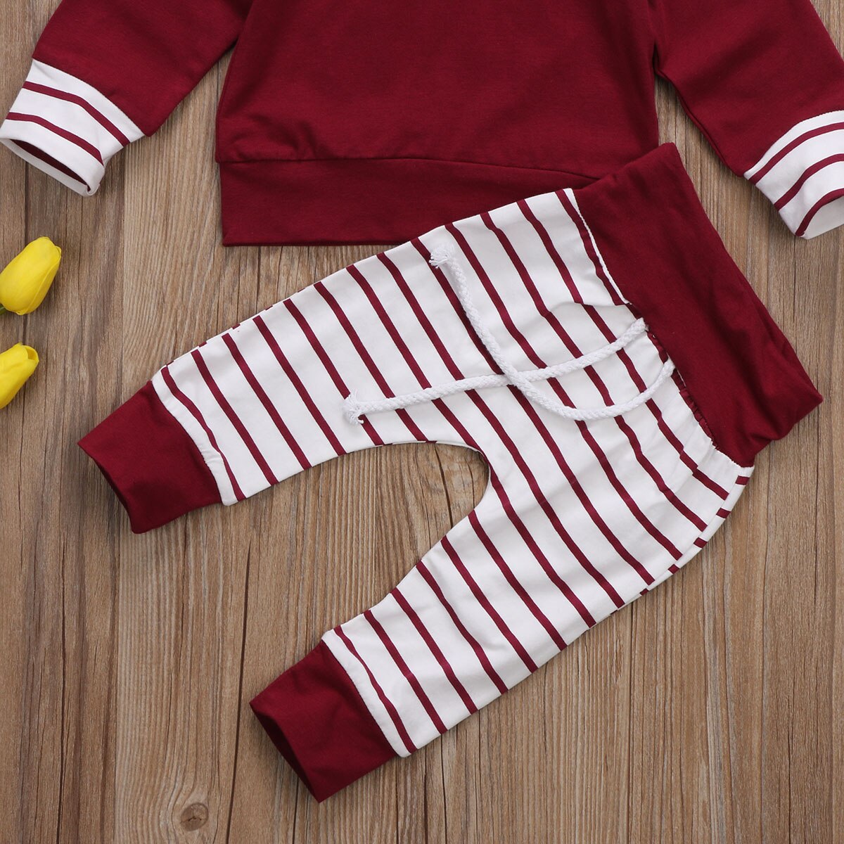 Striped Cotton Long Sleeve Baby Boy Girl Hoodie Hooded Top T-shirt+Pants Outfit Clothes Set - ebowsos