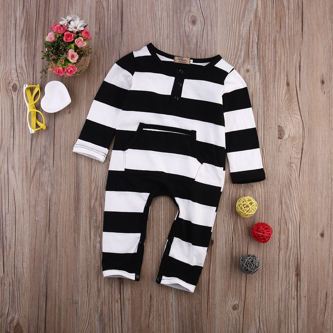 Striped Infant Baby Boy Girl Kids Cotton Long Sleeve  Romper Jumpsuit Winter Clothes Outfit - ebowsos