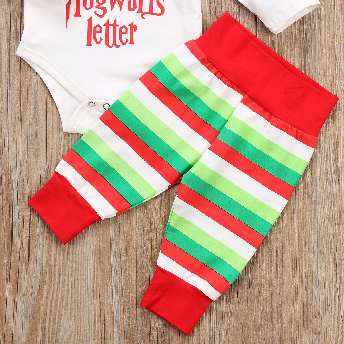 Striped Letter Infant Baby Boy Girl Christmas Cotton Romper Long Sleeve Jumpsuit+Pants Outfits Set Clothes - ebowsos