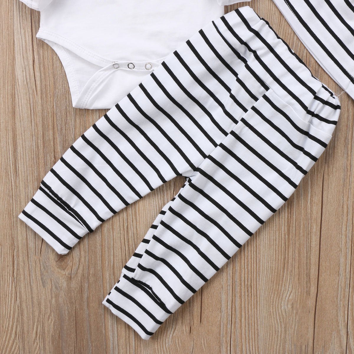 Striped Letter Newborn Infant Baby Kid Boy Girls Long Sleeve Tops Romper Long Pants Hat Headband Outfits Clothes - ebowsos