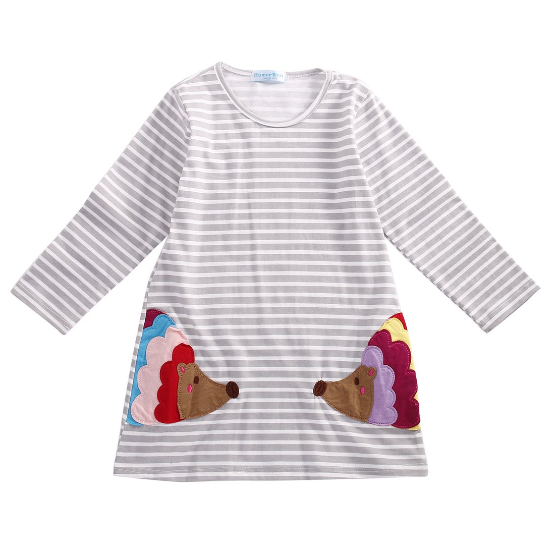 Striped Lovely Baby Kids Girls Cartoon Printed Casual Long Sleeved Striped Slim Dress - ebowsos