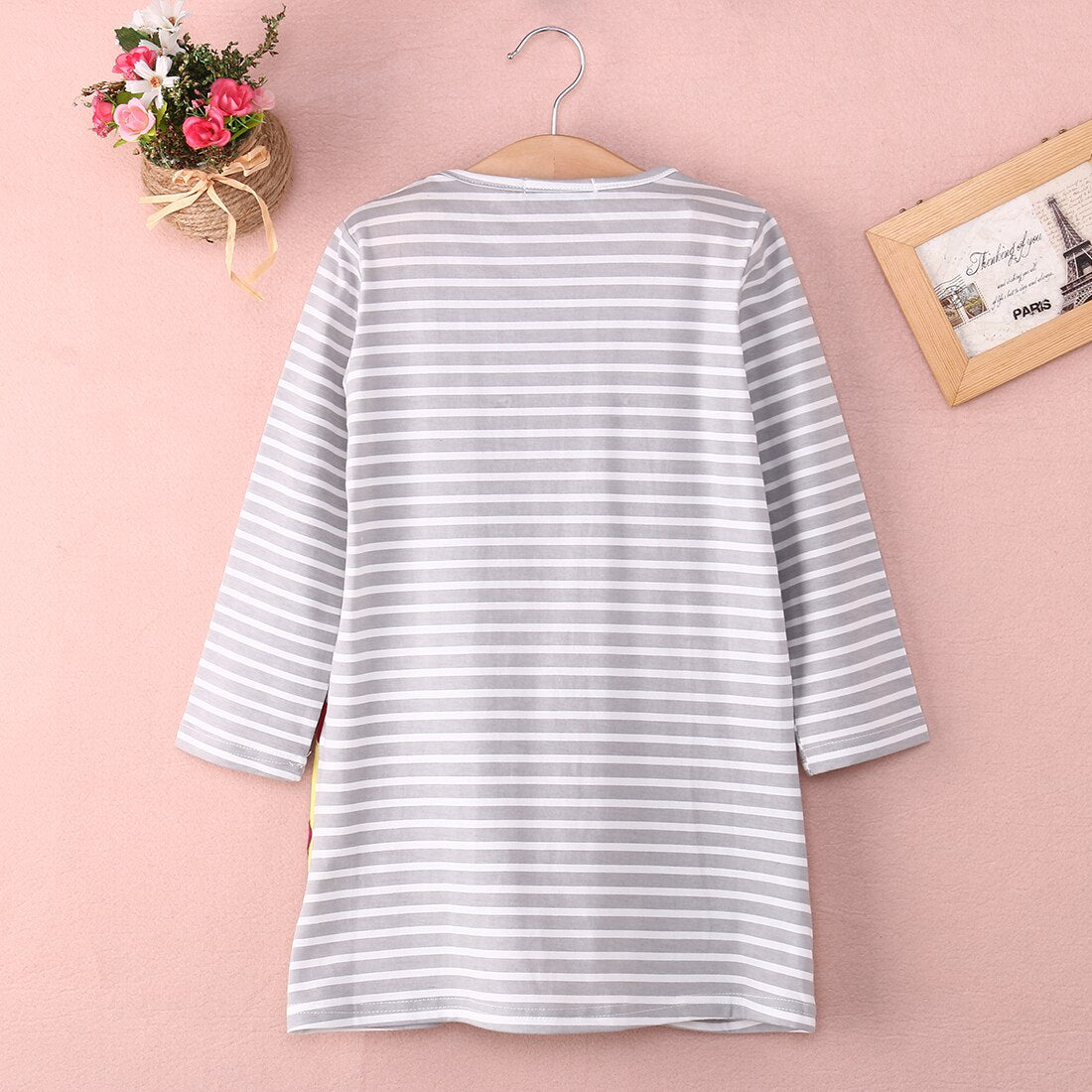 Striped Lovely Baby Kids Girls Cartoon Printed Casual Long Sleeved Striped Slim Dress - ebowsos