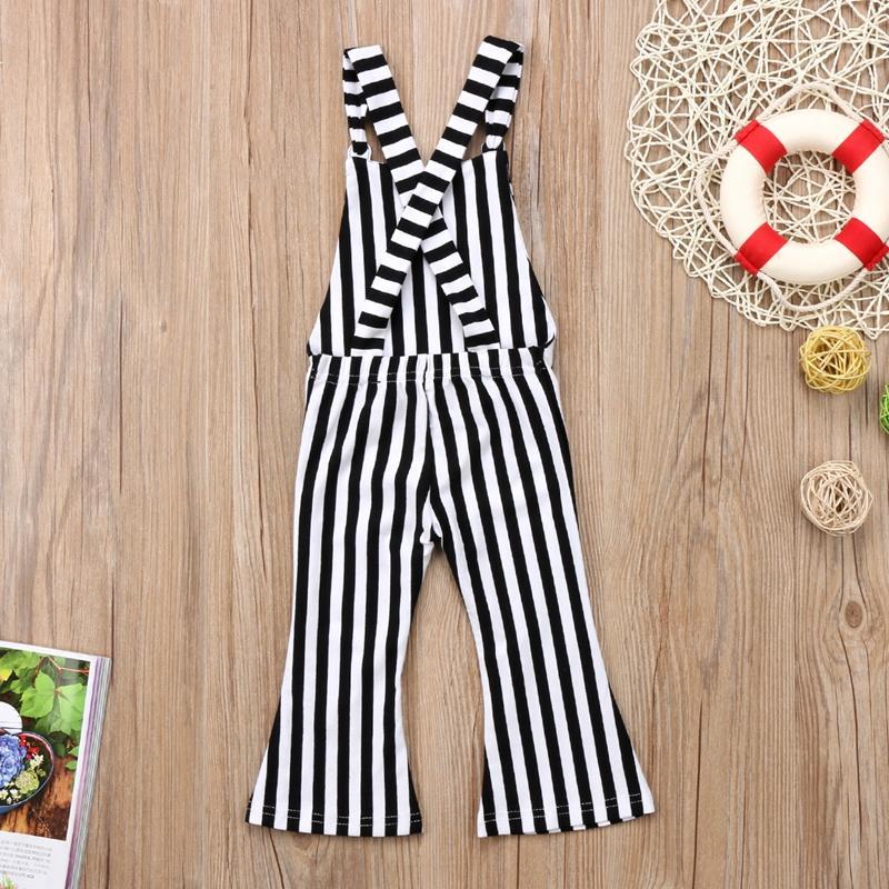 Striped Summer Children Clothing Baby Girls Striped Brace Pants Overalls Romper Bell Bottom Outfits Clothes - ebowsos