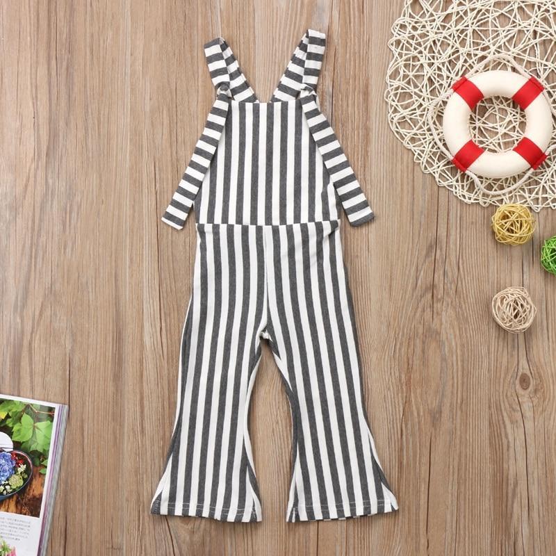 Striped Summer Children Clothing Baby Girls Striped Brace Pants Overalls Romper Bell Bottom Outfits Clothes - ebowsos