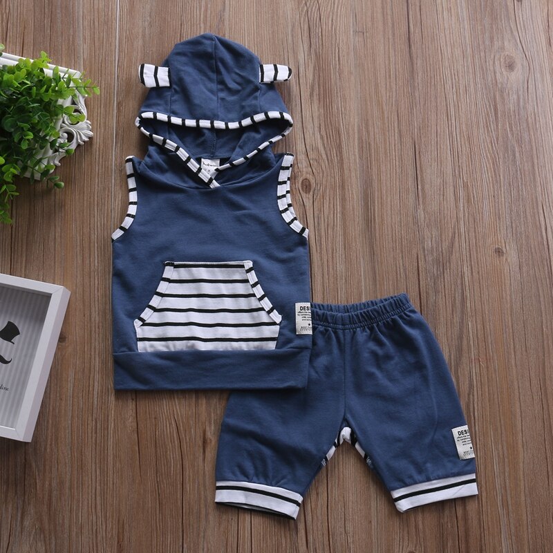 Striped Summer Children Clothing Clothes Sets Toddler Kids Outfits T-shirt Tops+Pants Clothes Set Outfit - ebowsos