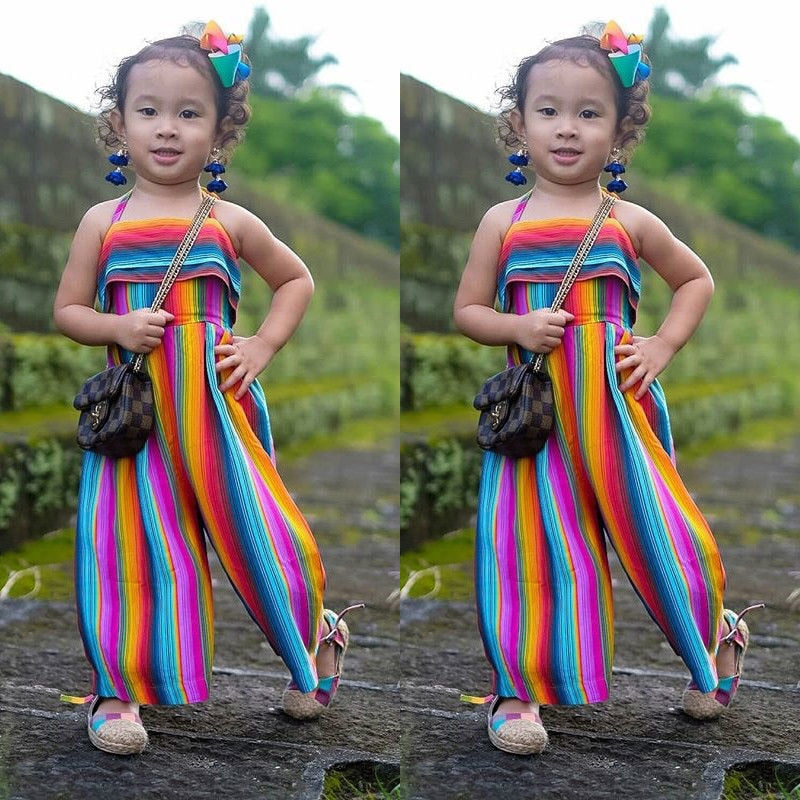 Striped Toddler Kid Baby Girls Romper Harem Pants Jumpsuit Outfit Clothes - ebowsos