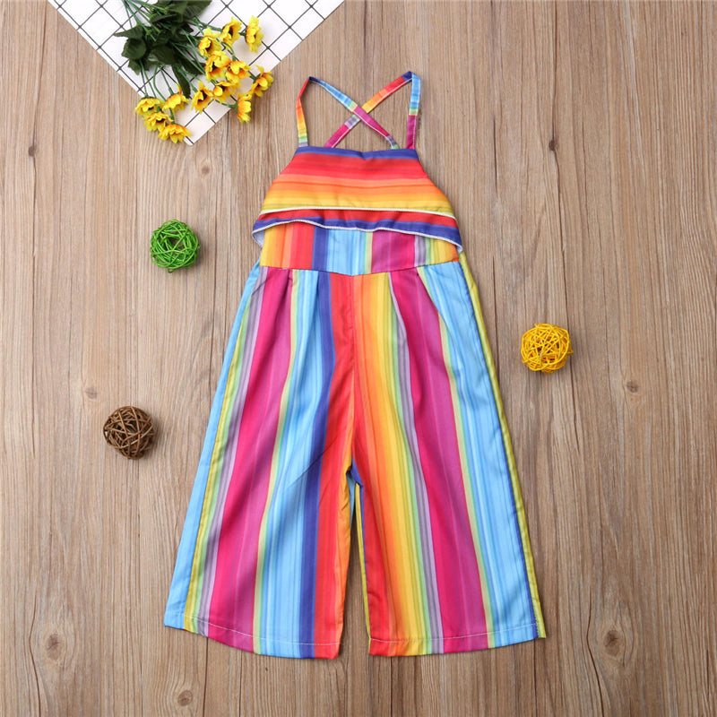 Striped Toddler Kid Baby Girls Romper Harem Pants Jumpsuit Outfit Clothes - ebowsos