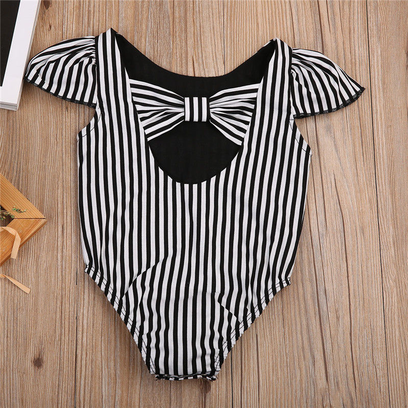 StripedToddler Baby Girls Striped Bow Romper Jumpsuit Outfits Clothes Sunsuit - ebowsos