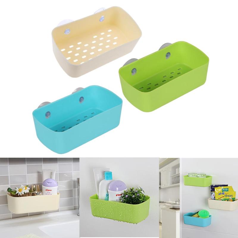 Suction Cup Bathroom Shelf Basket Rack Organizer Hanging Wall Kitchen Shelf - ebowsos