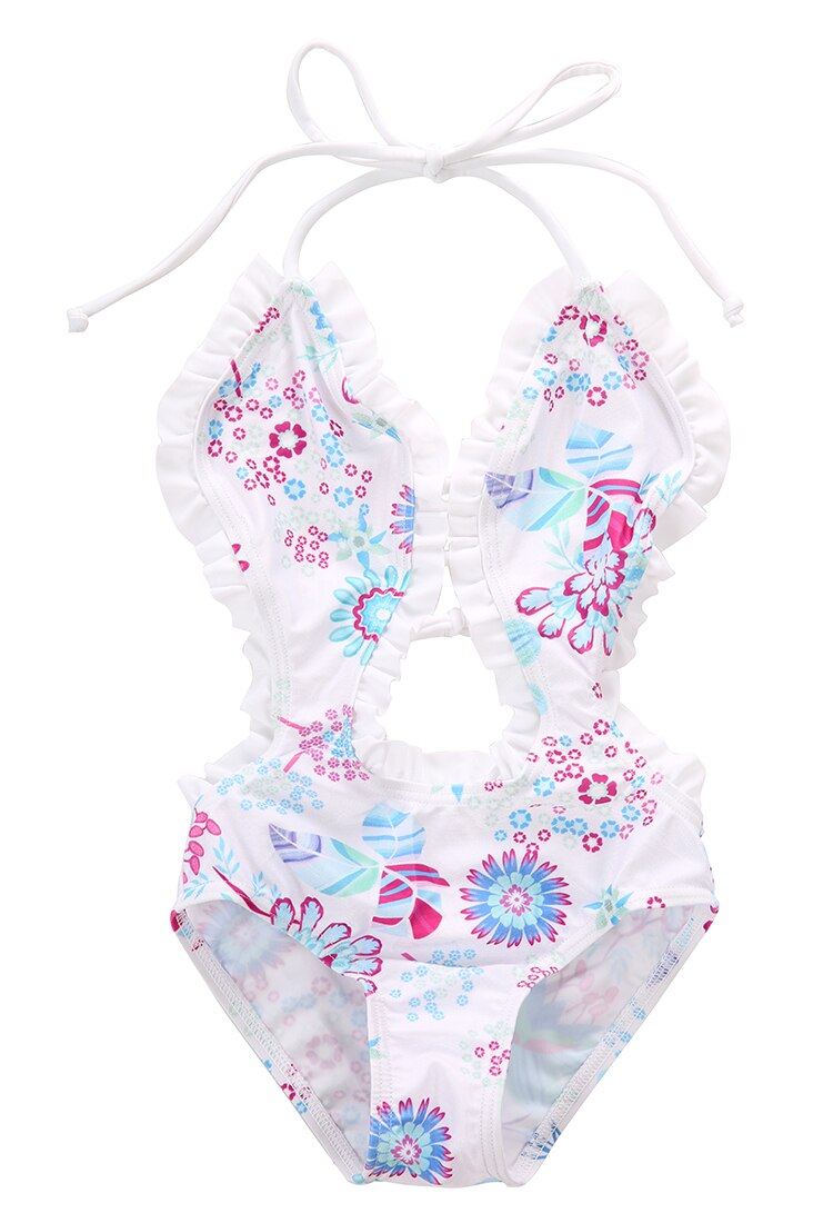 Summer Floral Baby Girls Swimwear Split Ruffled Tankini Swimsuit Bathing Suit Costume - ebowsos