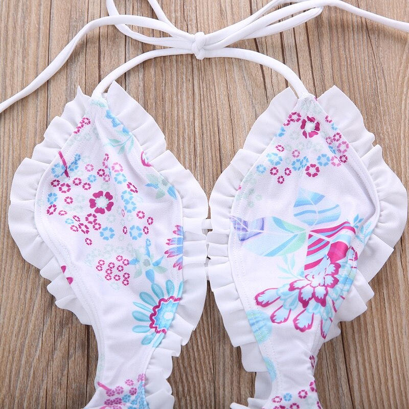 Summer Floral Baby Girls Swimwear Split Ruffled Tankini Swimsuit Bathing Suit Costume - ebowsos