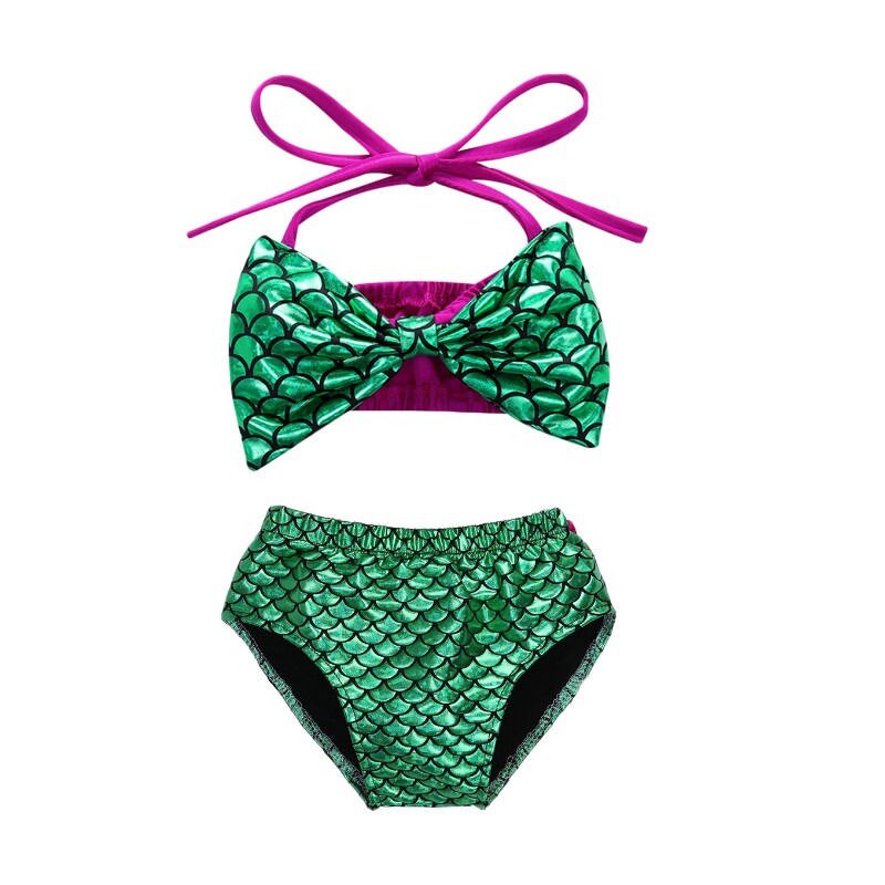 Summer Mermaid Baby Girl Bikini Set Halter Bowknot Swimwear Swimsuit Bathing Suit 0-24M - ebowsos