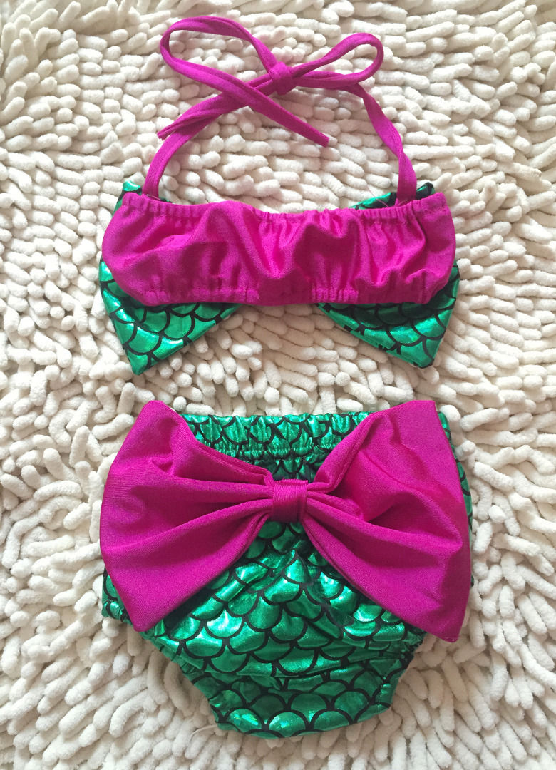 Summer Mermaid Baby Girl Bikini Set Halter Bowknot Swimwear Swimsuit Bathing Suit 0-24M - ebowsos