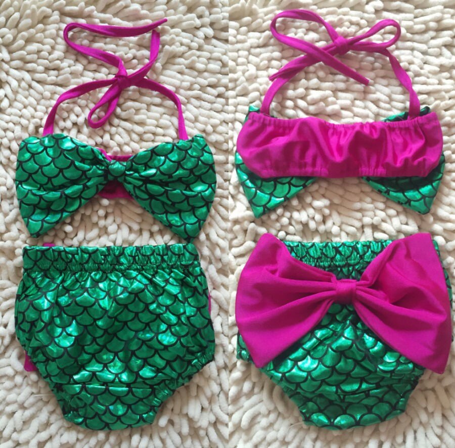 Summer Mermaid Baby Girl Bikini Set Halter Bowknot Swimwear Swimsuit Bathing Suit 0-24M - ebowsos