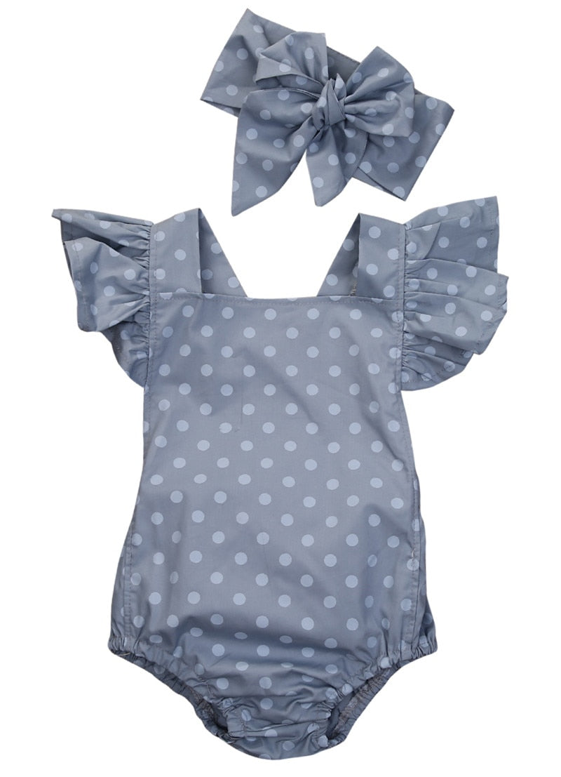 Summer 2019 Newborn Baby Girls Infant Clothes Polka Dot Backless Romper Jumpsuit Sunsuit Set - ebowsos