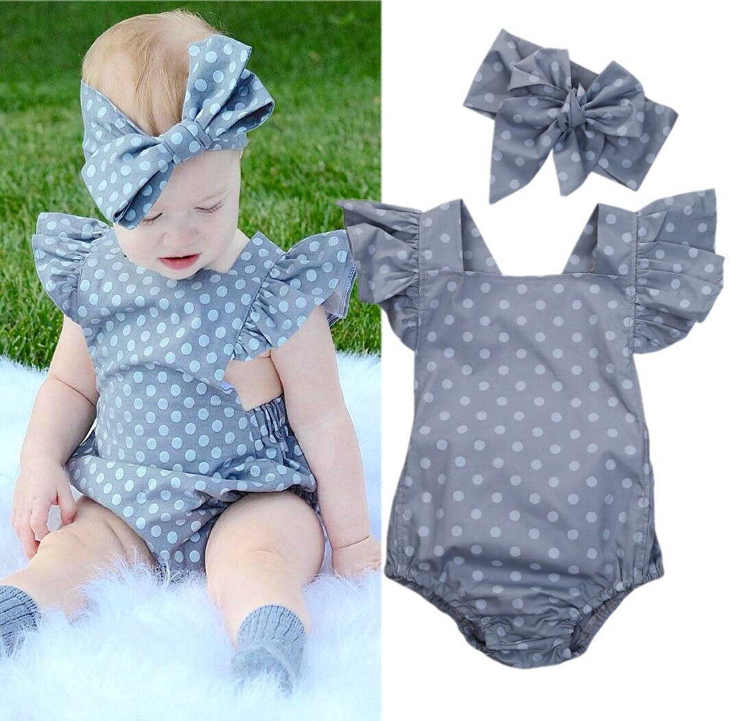 Summer 2019 Newborn Baby Girls Infant Clothes Polka Dot Backless Romper Jumpsuit Sunsuit Set - ebowsos