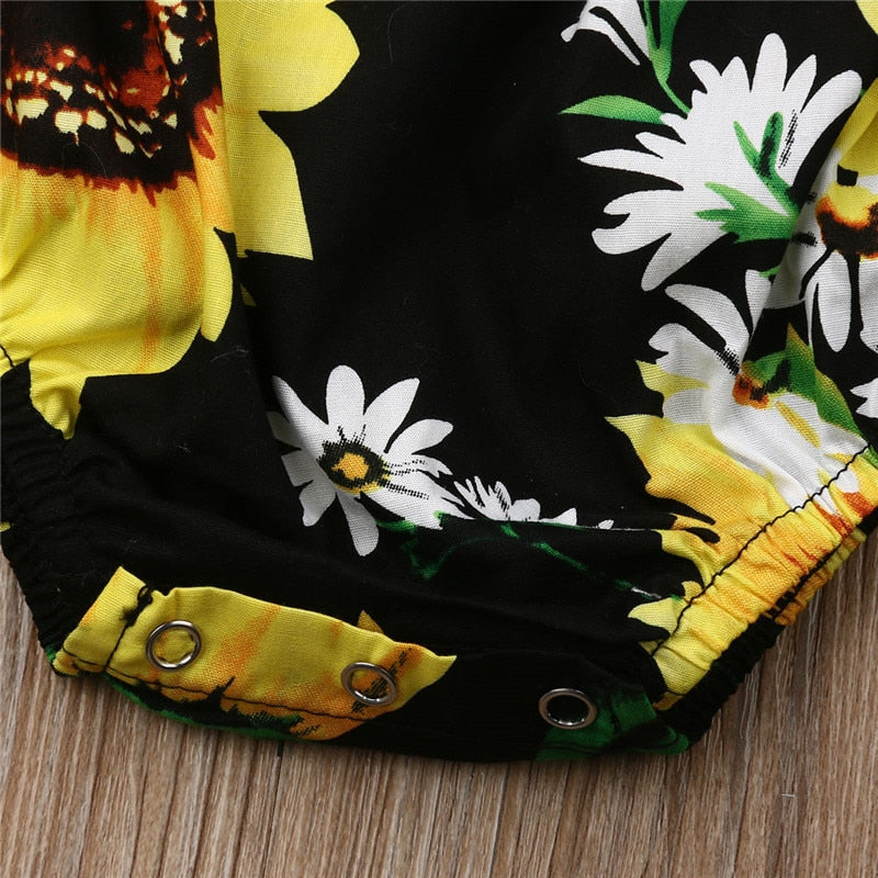 Summer 2Pcs Newborn Baby Girl Off-Shoulder SunFlower Bodysuit Sunsuit Casual Outfits - ebowsos