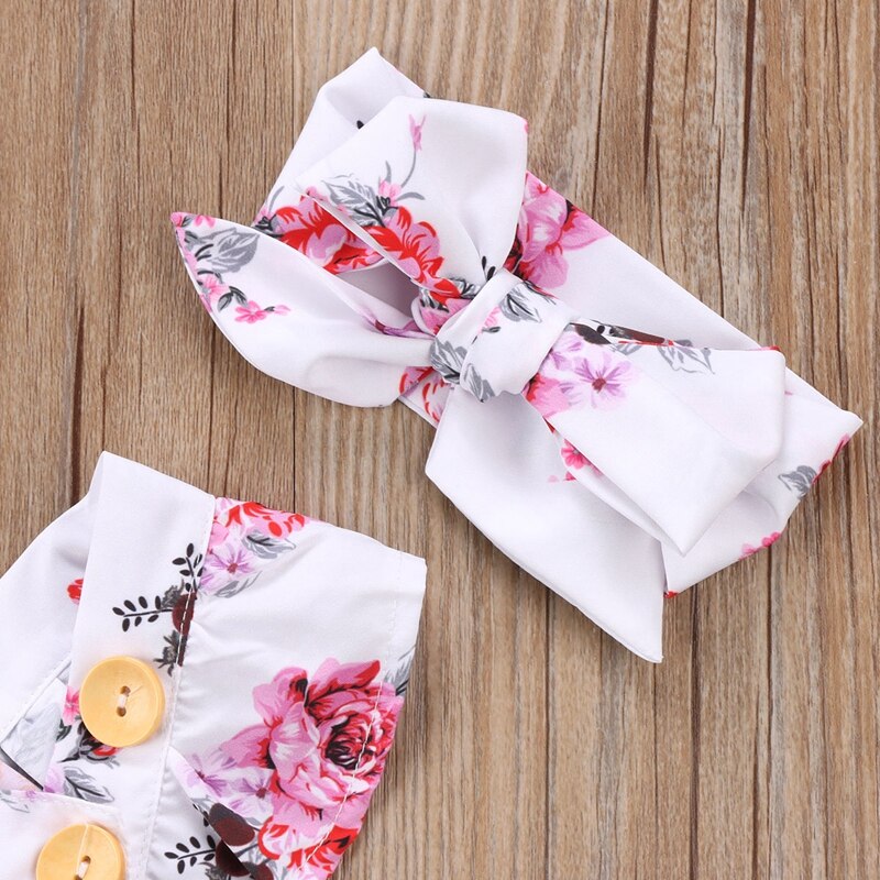 Summer Baby Bodysuit Floral Girls Suit Newborn Toddler Baby Girl Clothes Bodysuit Jumpsuit Sunsuit Outfit 2Pcs - ebowsos