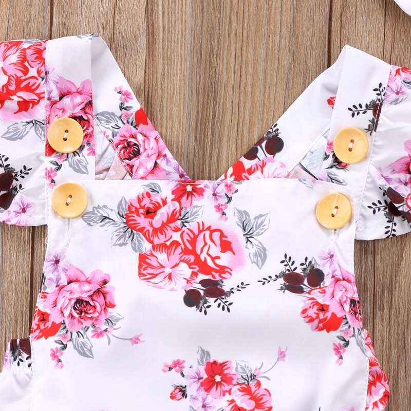 Summer Baby Bodysuit Floral Girls Suit Newborn Toddler Baby Girl Clothes Bodysuit Jumpsuit Sunsuit Outfit 2Pcs - ebowsos