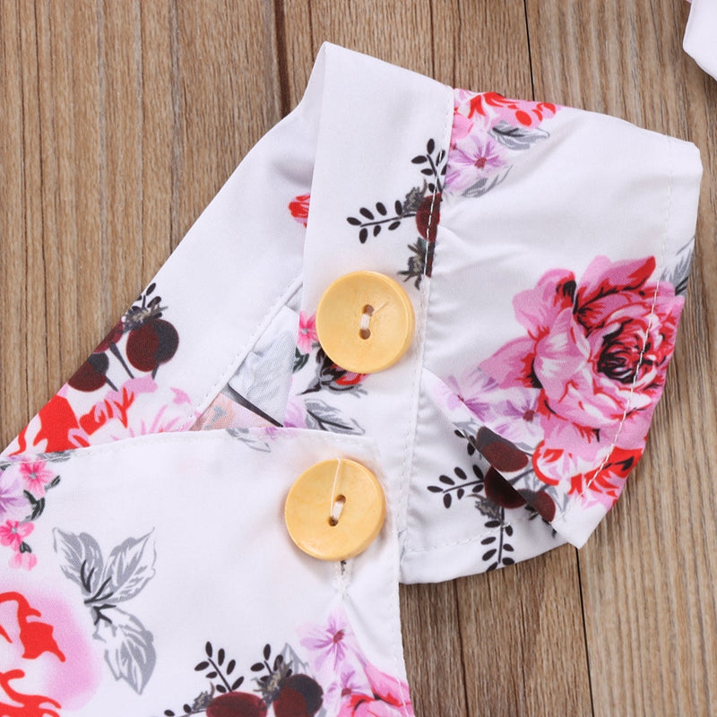 Summer Baby Bodysuit Floral Girls Suit Newborn Toddler Baby Girl Clothes Bodysuit Jumpsuit Sunsuit Outfit 2Pcs - ebowsos