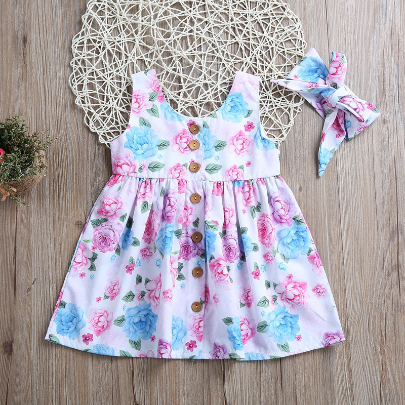 Summer Baby Cute Baby Floral Girls Party Dress Toddler Kids Baby Girls Princess Dress Party Pageant Dresses Clothes - ebowsos