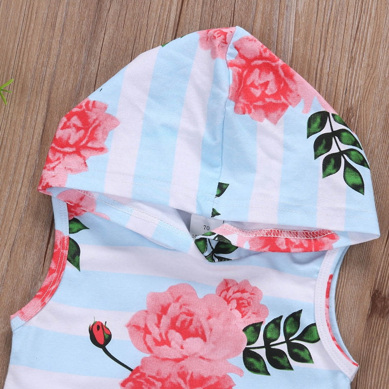 Summer Baby Girl Clothes Sets Sleeveless Newborn Baby Girls Hooded Flower Tops Shorts Summer Outfits Clothes - ebowsos