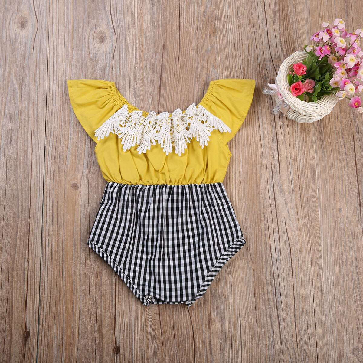 Summer Baby Girl Infant Lace Splicing Grid Romper Jumpsuit Clothes Outfits 0-24M - ebowsos