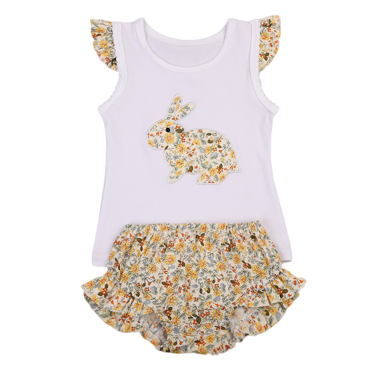 Summer Baby Girls Rabbit Sleeveless Vest+Shorts 2pcs Outfits Toddler Clothes Set - ebowsos