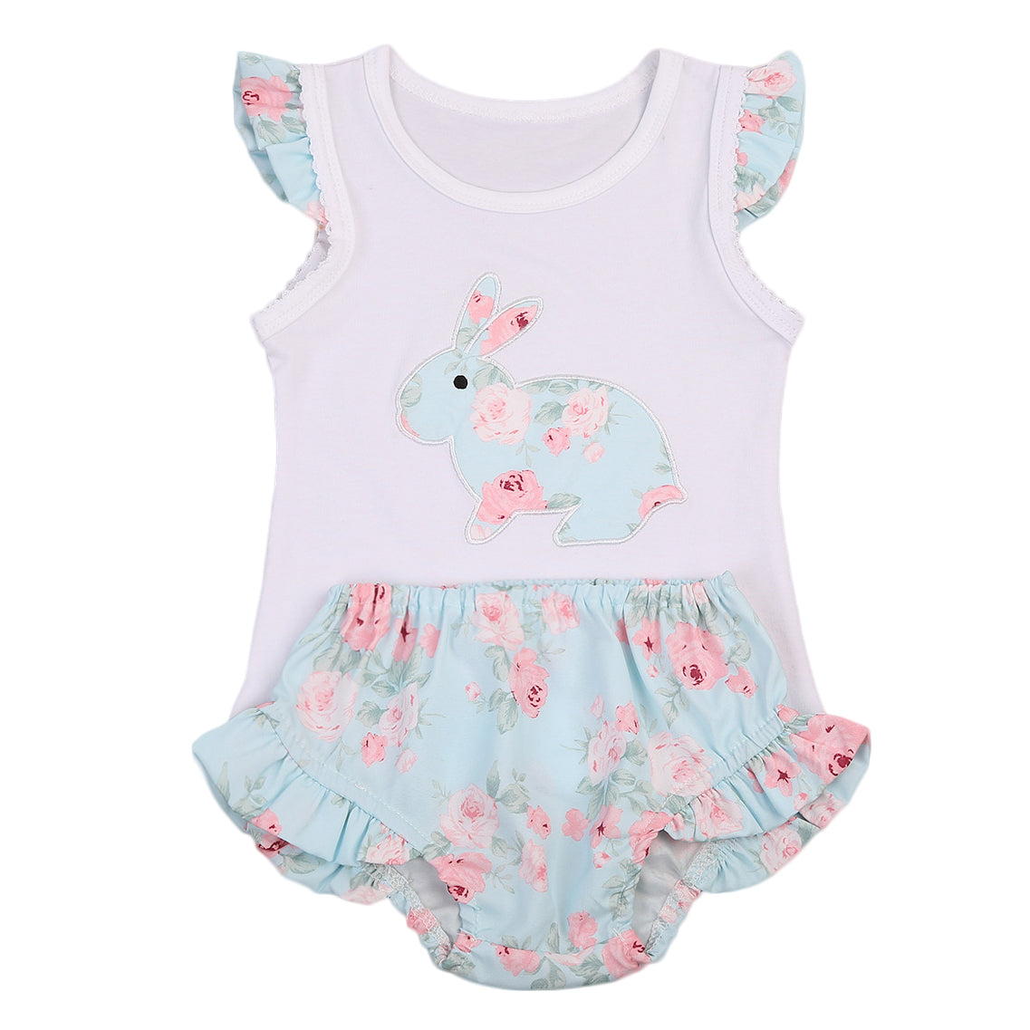 Summer Baby Girls Rabbit Sleeveless Vest+Shorts 2pcs Outfits Toddler Clothes Set - ebowsos