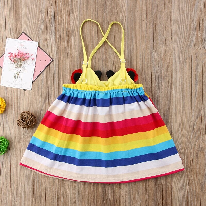 Summer Baby Girls Toddler princess Casual Sleeveless Dresses Clothes Rainbow Striped Dress 0-3T - ebowsos