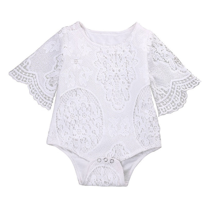 Summer Baby Girls White Ruffles Sleeve Lace Romper Infant Baby Elegant Lace Jumpsuit Clothes Sunsuit Outfits - ebowsos