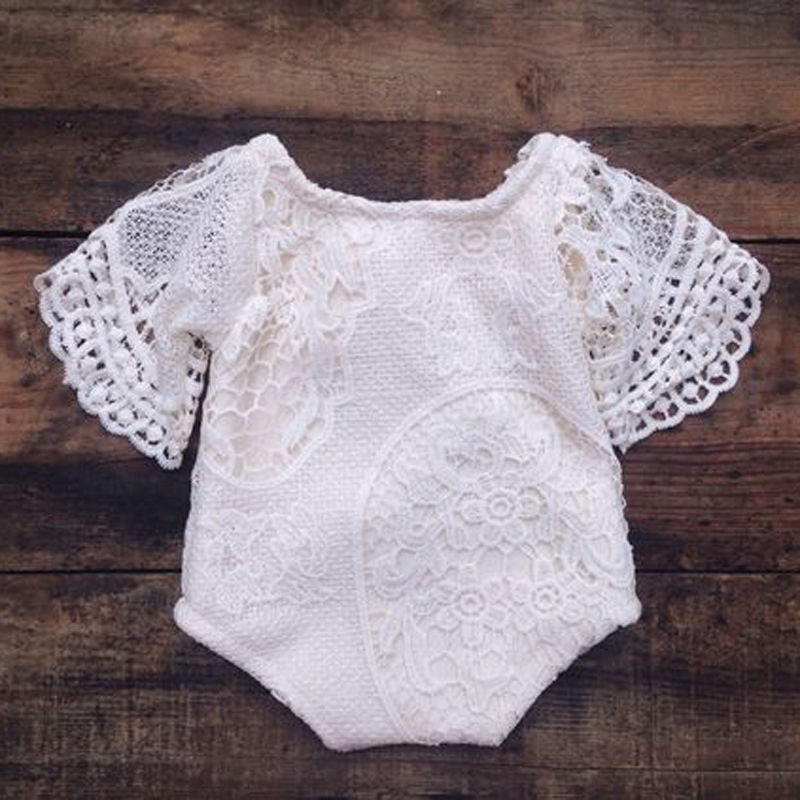 Summer Baby Girls White Ruffles Sleeve Lace Romper Infant Baby Elegant Lace Jumpsuit Clothes Sunsuit Outfits - ebowsos