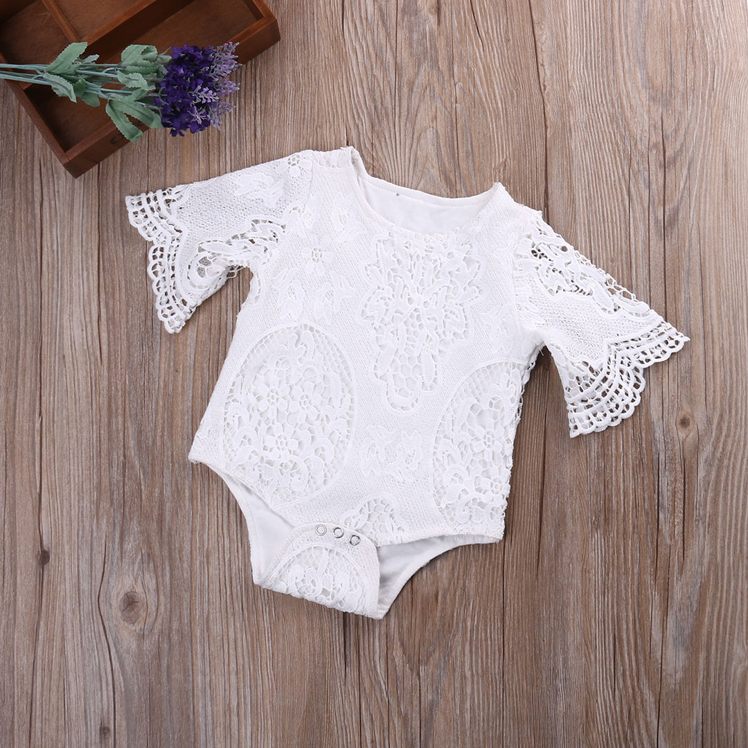 Summer Baby Girls White Ruffles Sleeve Lace Romper Infant Baby Elegant Lace Jumpsuit Clothes Sunsuit Outfits - ebowsos