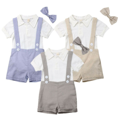 Summer Baby Kids Boy Romper Tops+Pants Gentleman Outfits Clothes 3PCS Set - ebowsos