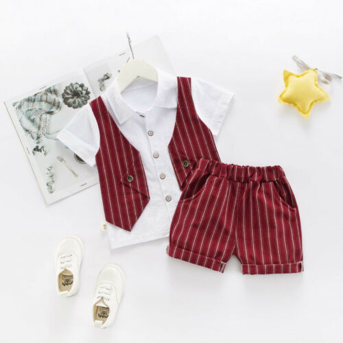 Summer Baby Kids Boy Shirt Tops+Pants Gentleman Outfits Clothes 2PCS Set - ebowsos