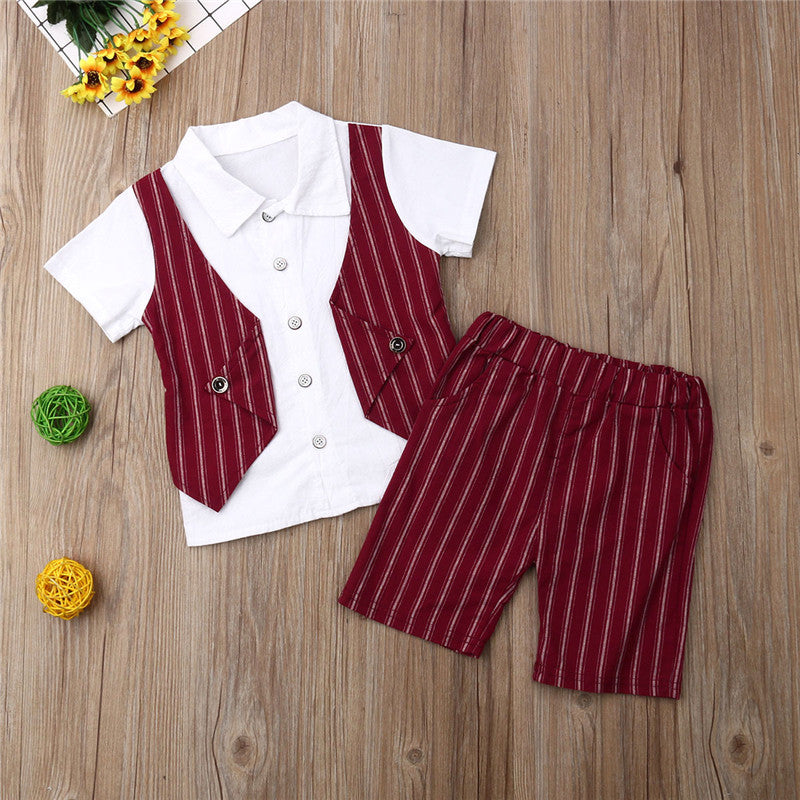 Summer Baby Kids Boy Shirt Tops+Pants Gentleman Outfits Clothes 2PCS Set - ebowsos