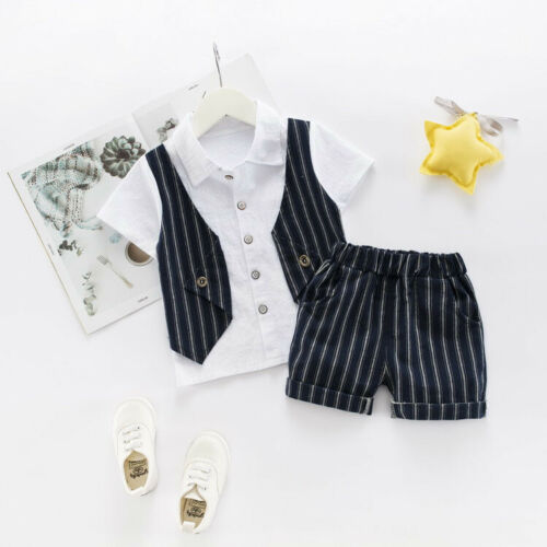 Summer Baby Kids Boy Shirt Tops+Pants Gentleman Outfits Clothes 2PCS Set - ebowsos