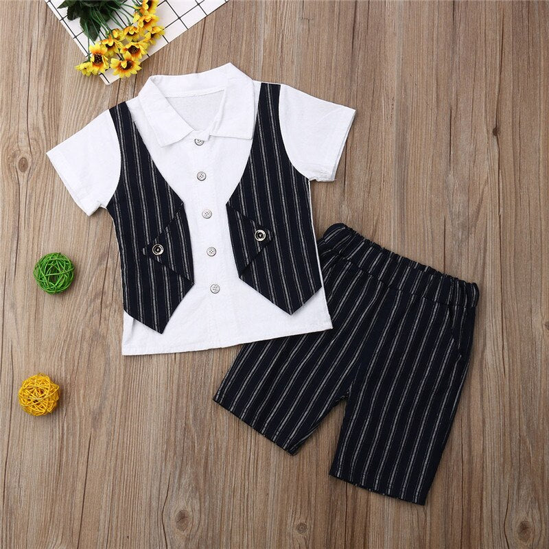 Summer Baby Kids Boy Shirt Tops+Pants Gentleman Outfits Clothes 2PCS Set - ebowsos