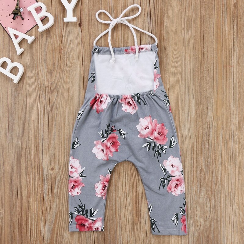 Summer Baby Kids Floral Girls Suit Sleeveless Toddler Kids Girl Flower Halter Romper Jumpsuit Playsuit Clothes - ebowsos