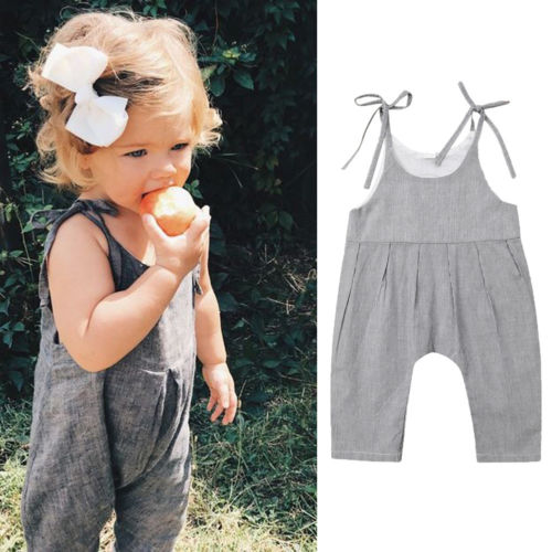 Summer Bandage Stripe Cotton Romper Jumpsuit Sleeveless Outfit Sunsuit - ebowsos